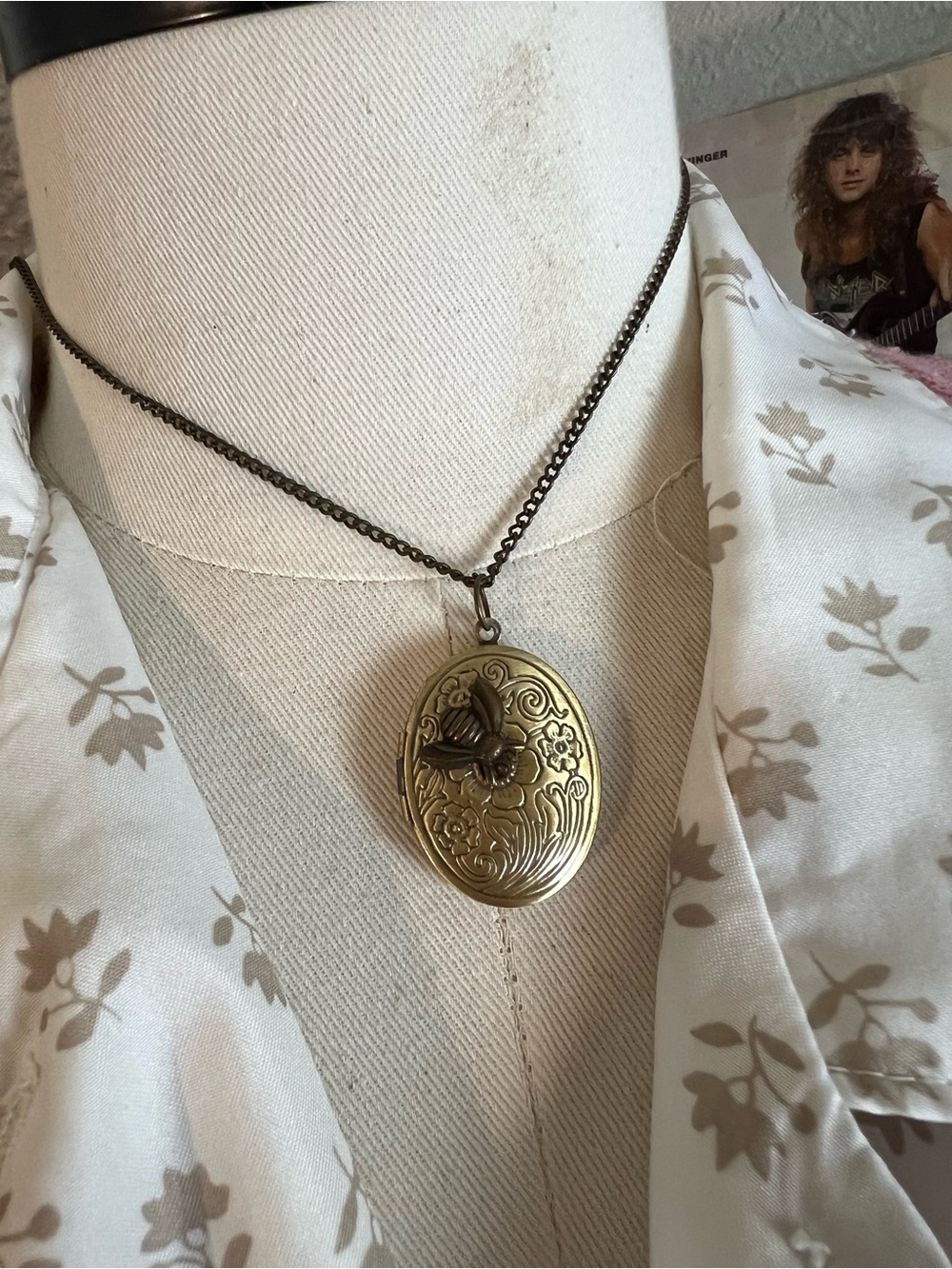 Source Unknown Gold Floral Butterfly Locket Necklace